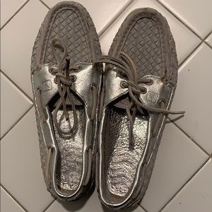 Sperry Top-Siders in Silver Basket Weave